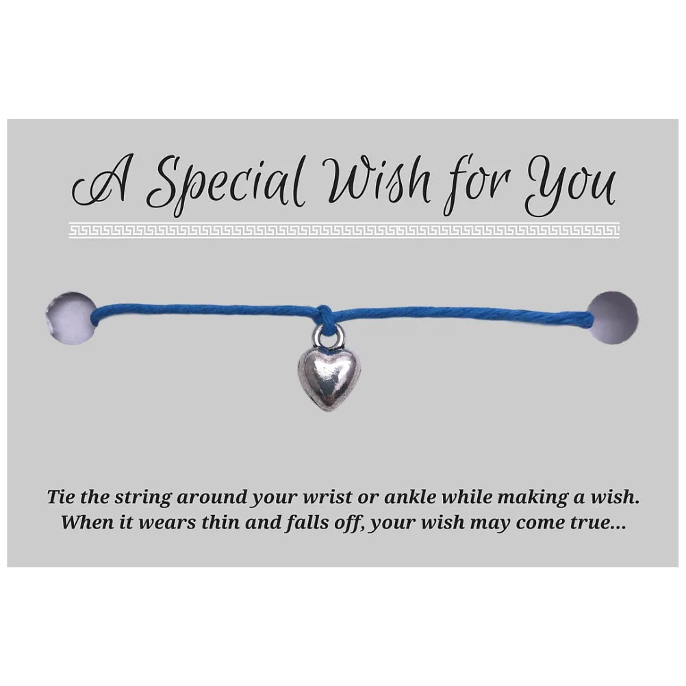 Dangly Heart Charm Hemp Wish Bracelet - Colour Choice