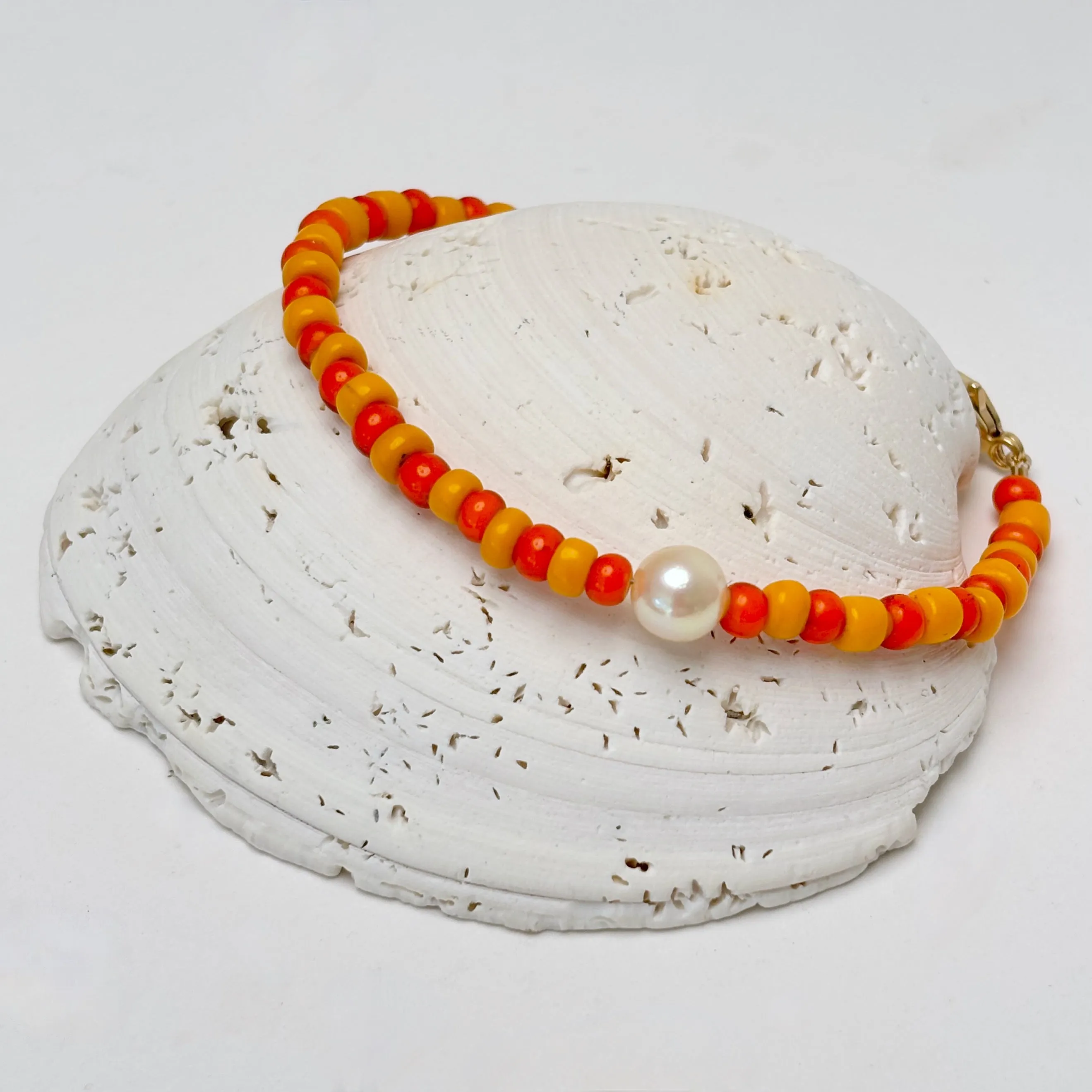 double orange and vintage akoya pearl bracelet