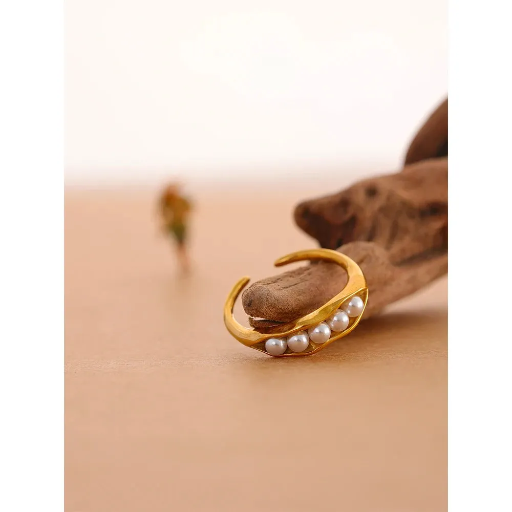 Elegant Imitation Pearls Gold Color Stainless Steel Twist Cuff Bracelet Bangle Waterproof Charm Jewelry for Women Gift