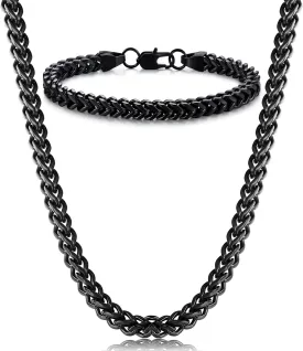 FIBO STEEL Stainless Steel Wheat Chain Necklace for Men Necklace Bracelet Jewelry Set 5mm in Width, 22" 8.5"
