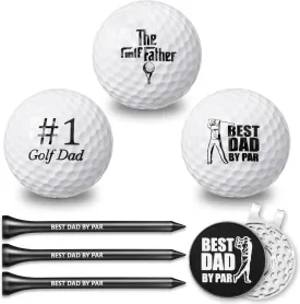 Funny Golf Gift Set - 7Pcs Golf Gather Humor Balls Best Dad By Par Magnetic Marker Hat Clip Wooden Tee Accessories, Happy Fathers Day Personalized Novelty Golfer Lovers Gifts for Dad Grandpa