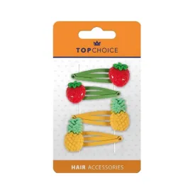 Hair Clips - Strawberries & Pineapples, 4 pcs
