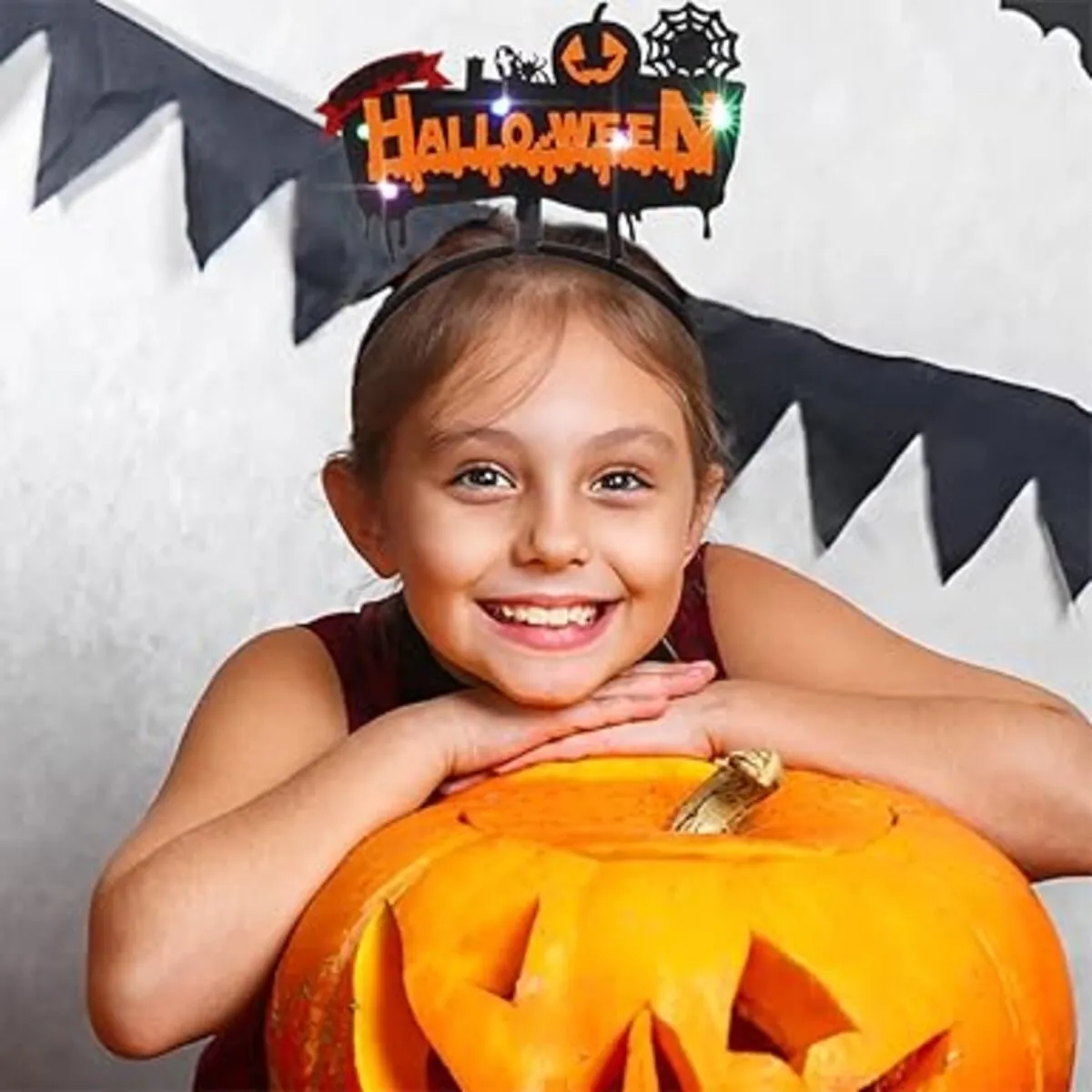 Halloween Headbands - LED Light-Up costume Party Accessories Pumpkin, Graveyard, Dripping Horror, and Spider Web Themes (Pumpkin Spider Web)