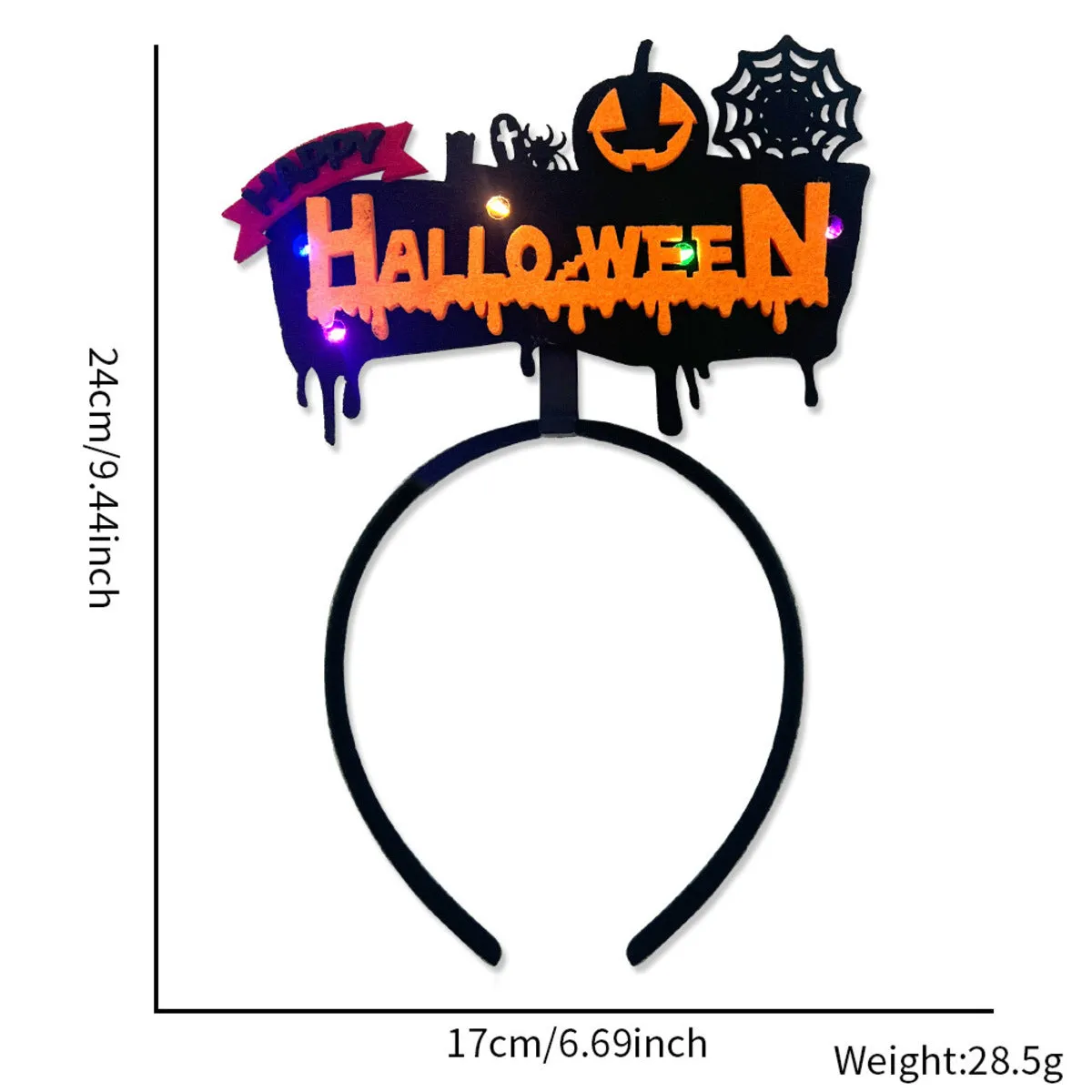 Halloween Headbands - LED Light-Up costume Party Accessories Pumpkin, Graveyard, Dripping Horror, and Spider Web Themes (Pumpkin Spider Web)