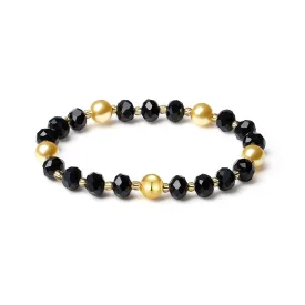 Handmade DIY Original Elastic Jewelry Bracelets with 10MM Gold South Sea Shell Pearl Blessing and 18K Ball Natural Crystal Bracelet - Mother's Day Gift (Black)