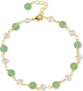 Hetian Jade Green Ankle Bracelet 14k Gold Plated Foot Chain with Jade Donut Handmade Foot Jewelry for Women Gifts