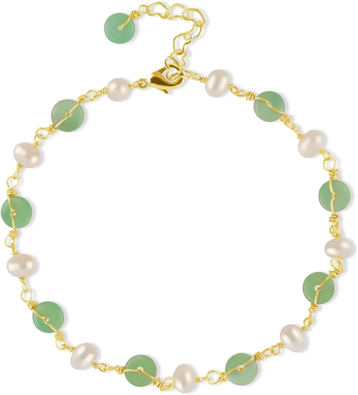 Hetian Jade Green Ankle Bracelet 14k Gold Plated Foot Chain with Jade Donut Handmade Foot Jewelry for Women Gifts