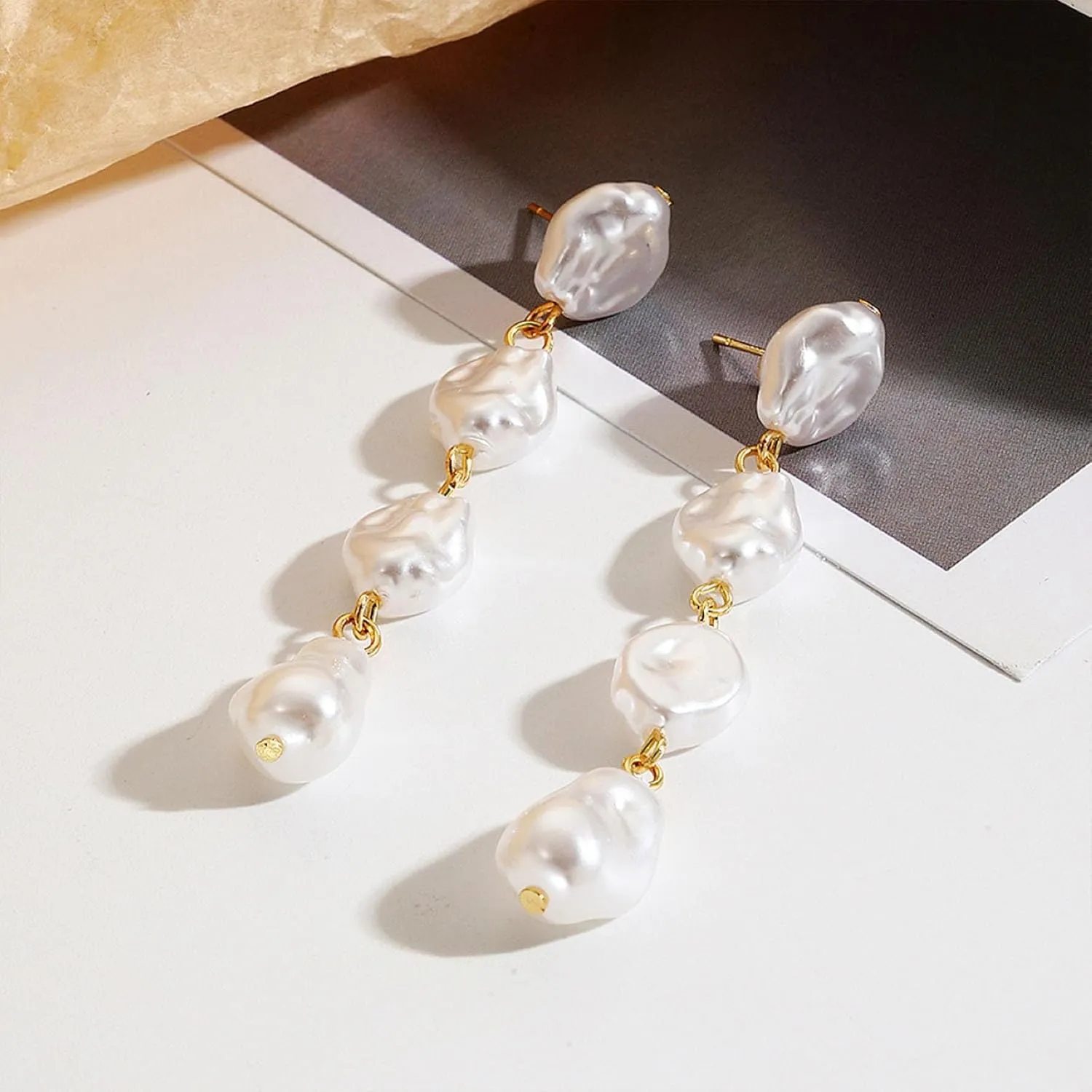 HETICA Baroque Pearl Earrings for Women - Large Teardrop Drop Statement Dangle Earring, Fashion Bridal Wedding Gift