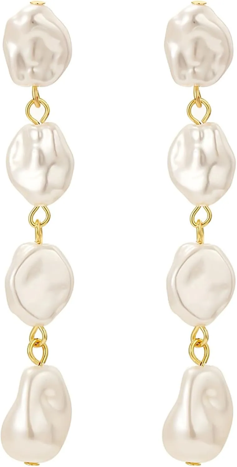 HETICA Baroque Pearl Earrings for Women - Large Teardrop Drop Statement Dangle Earring, Fashion Bridal Wedding Gift