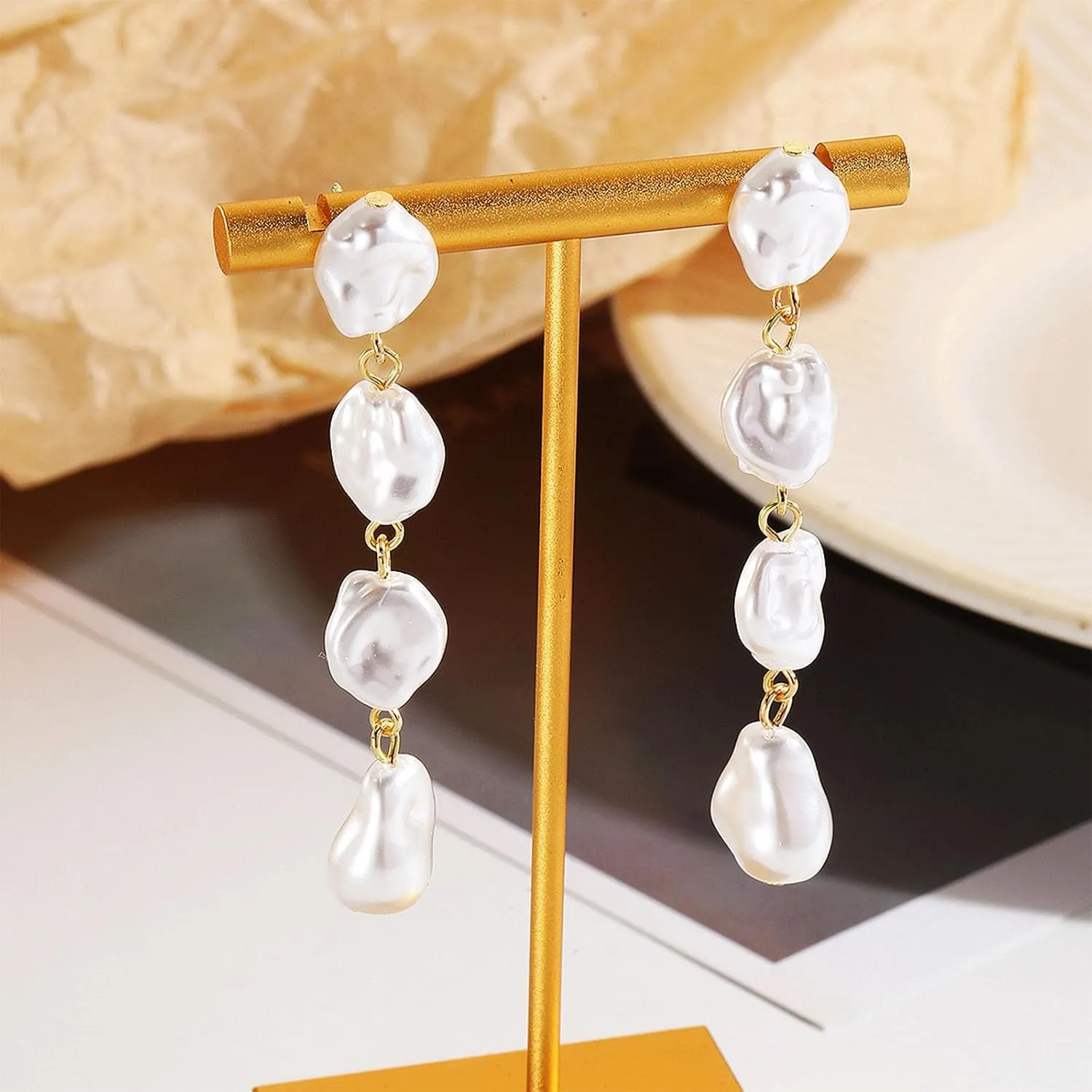 HETICA Baroque Pearl Earrings for Women - Large Teardrop Drop Statement Dangle Earring, Fashion Bridal Wedding Gift