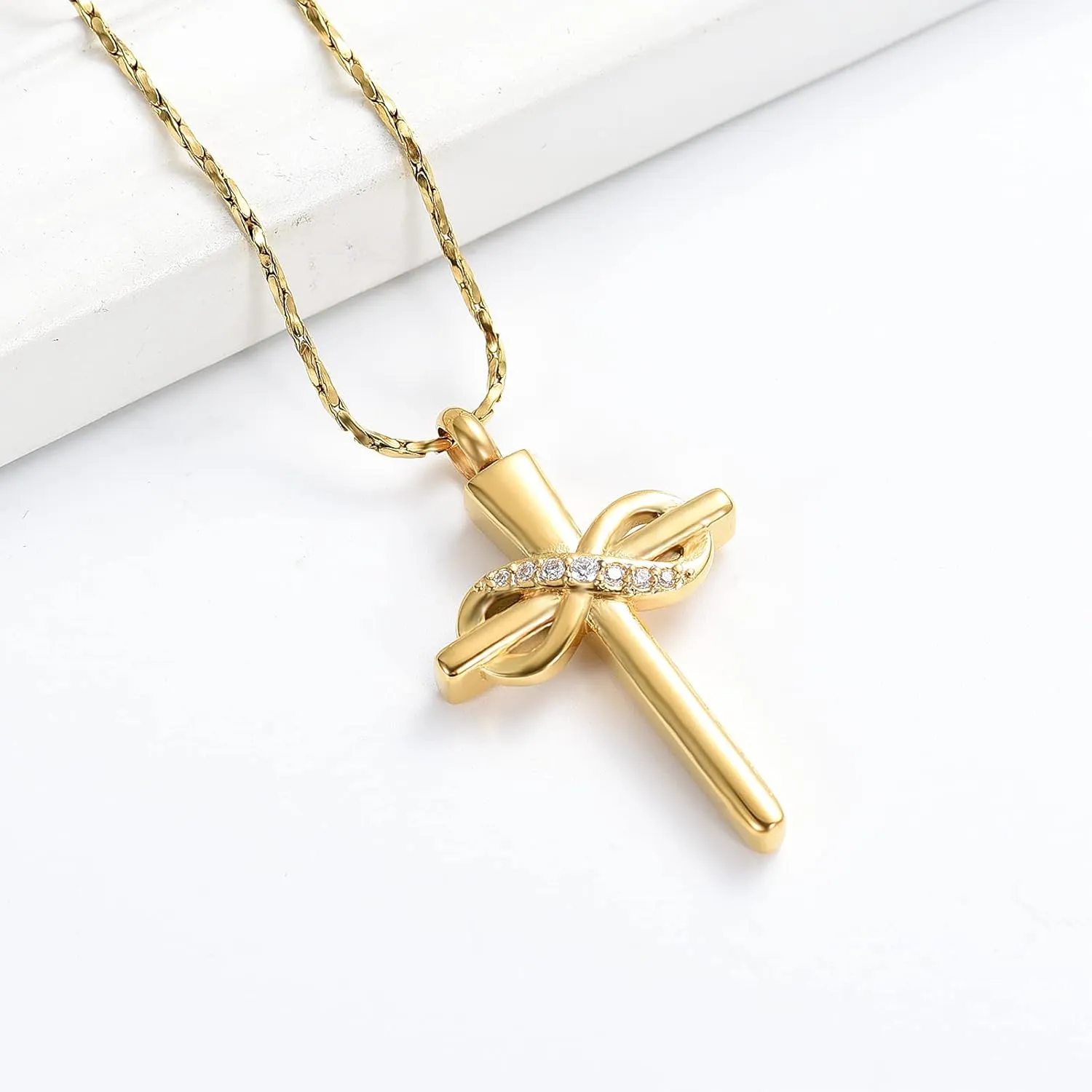 Imrsanl Infinity Love Cross Cremation Jewelry Ashes Religious Cross Urn Pendant Necklace for Women Men Pet Ashes Memorial Keepsake Jewelry