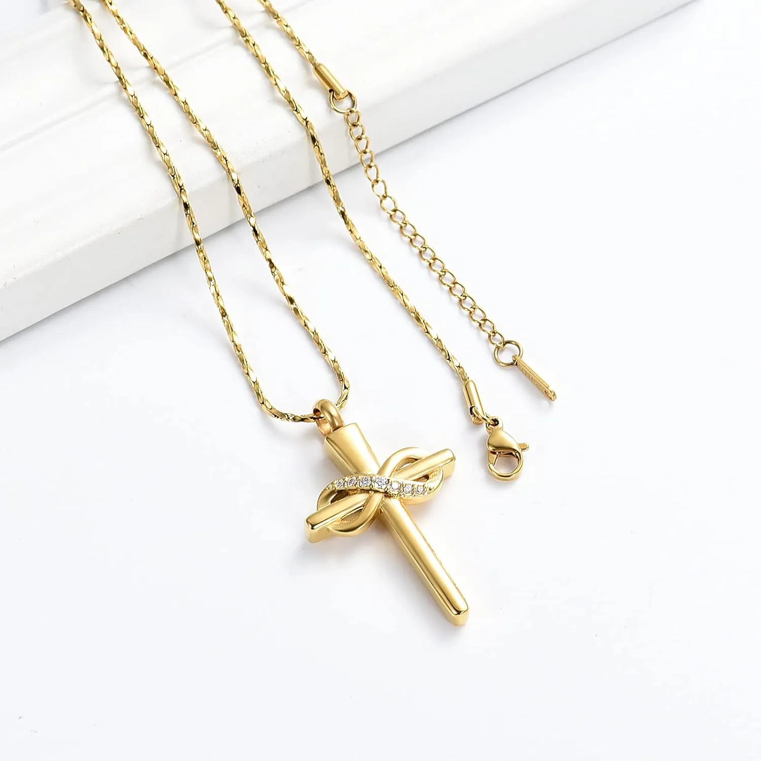 Imrsanl Infinity Love Cross Cremation Jewelry Ashes Religious Cross Urn Pendant Necklace for Women Men Pet Ashes Memorial Keepsake Jewelry