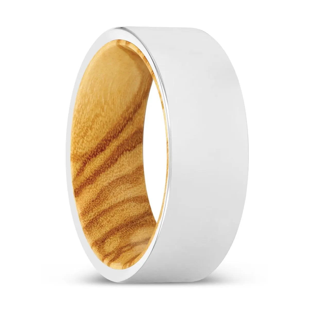 JIMMIE | Olive Wood, Silver Tungsten Ring, Shiny, Flat