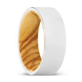 JIMMIE | Olive Wood, Silver Tungsten Ring, Shiny, Flat