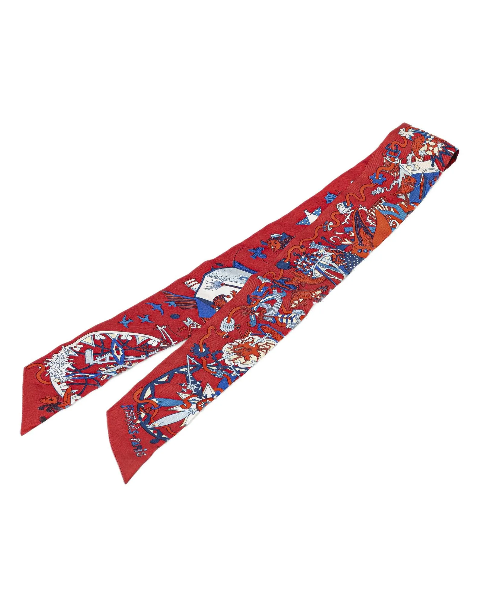 La Folle Parade Silk Twilly Scarf with Intricate Print