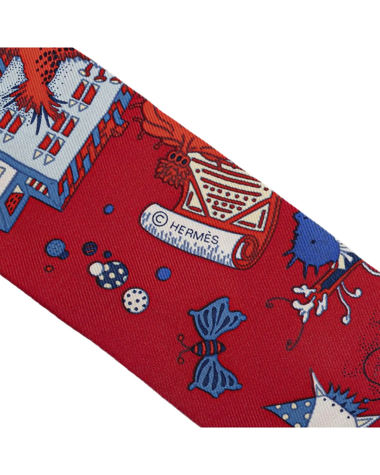 La Folle Parade Silk Twilly Scarf with Intricate Print