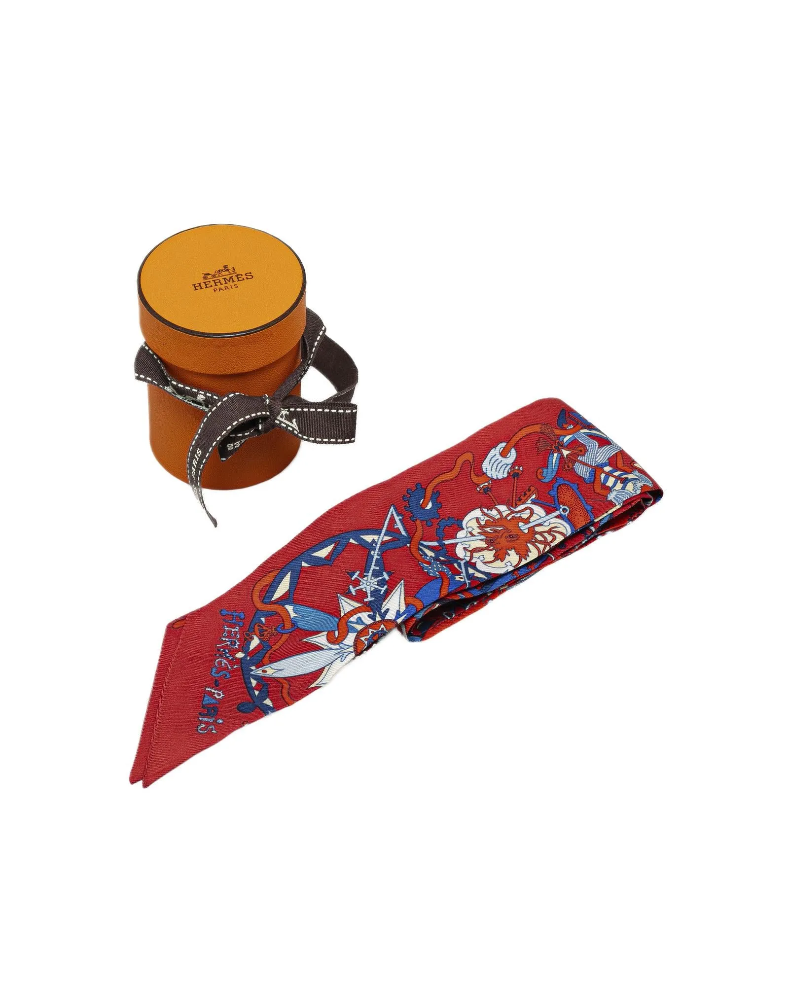 La Folle Parade Silk Twilly Scarf with Intricate Print