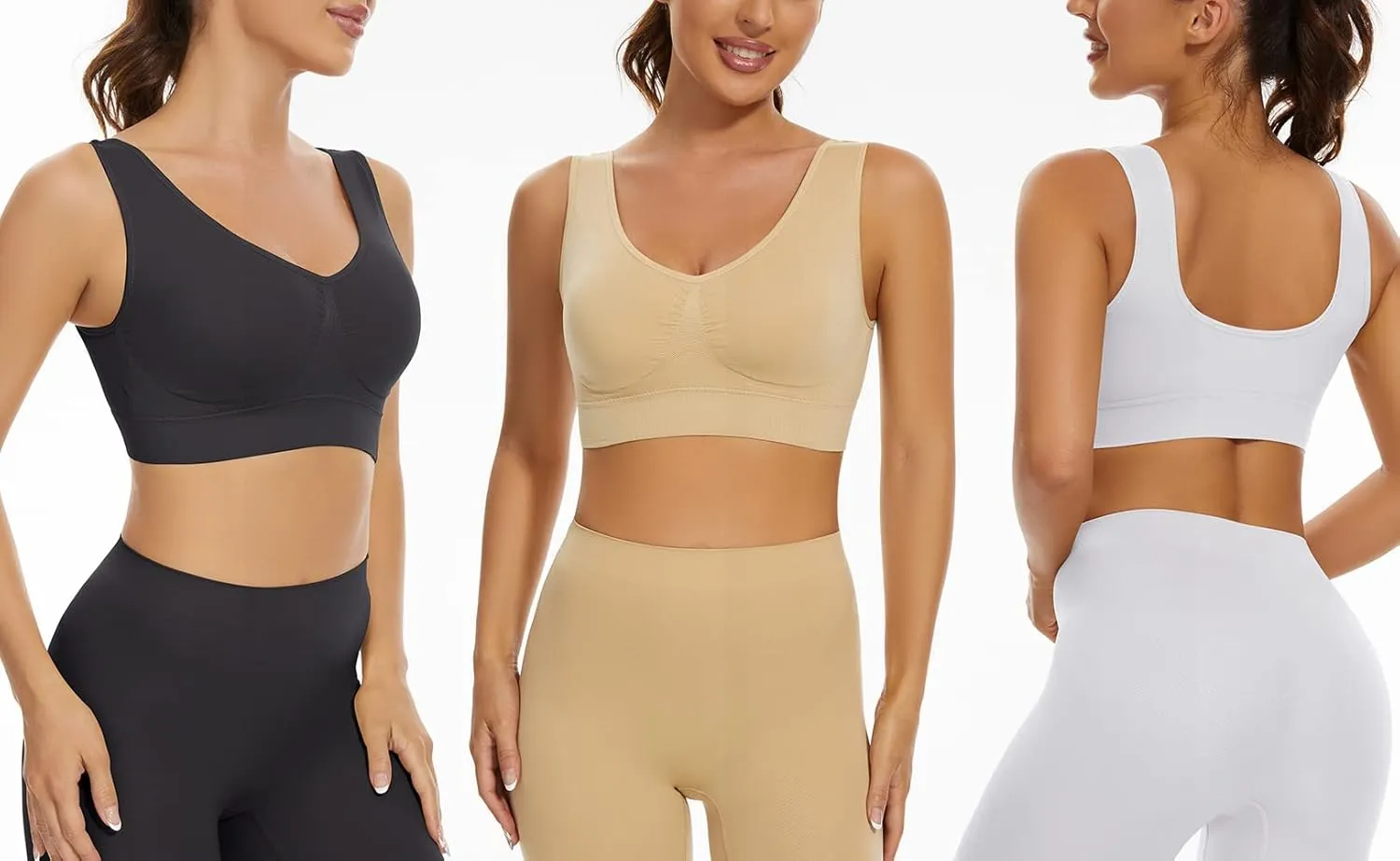 Lemef 3-Pack Seamless Sports Bra Wirefree Yoga Bra with Removable Pads for Women
