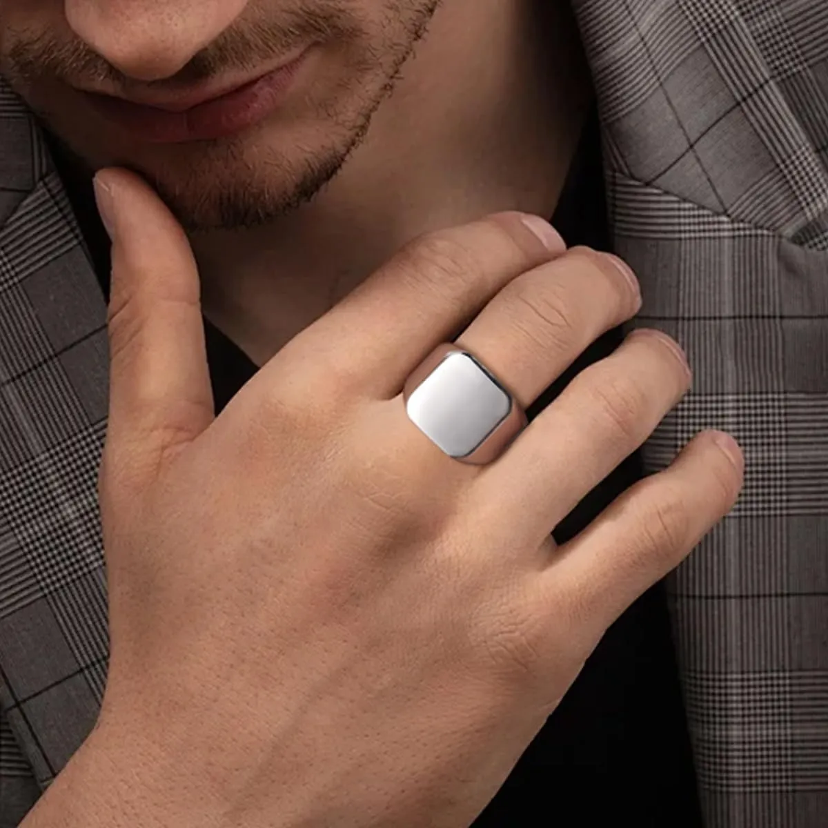 Mens Rings Stainless Steel Square Signet Rings for Men,Pinky Thumb Ring for Dad Father Jewelry Gift for Him,Men's Ring for Biker