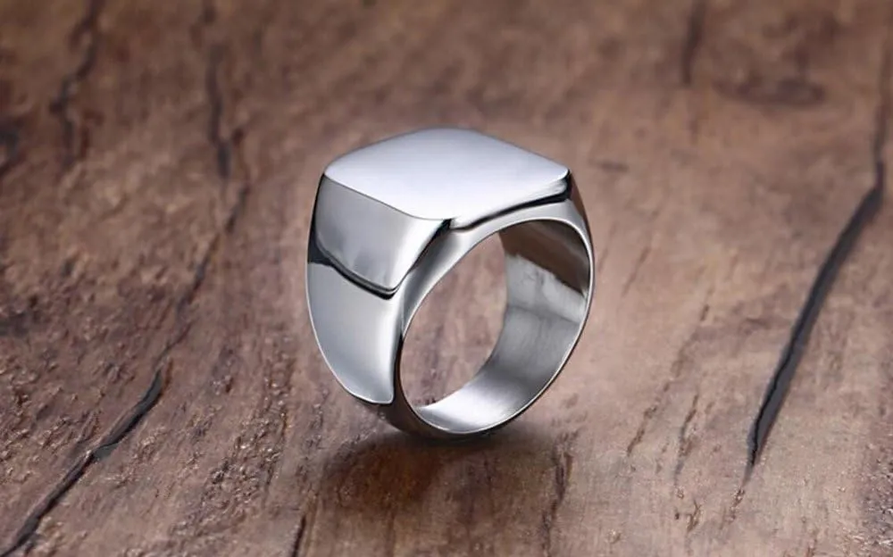Mens Rings Stainless Steel Square Signet Rings for Men,Pinky Thumb Ring for Dad Father Jewelry Gift for Him,Men's Ring for Biker