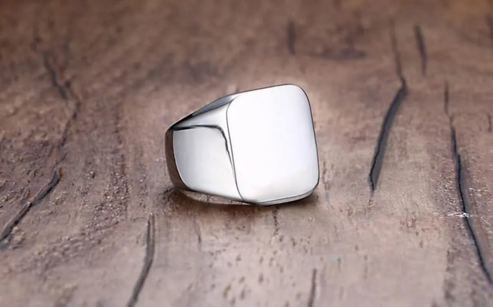 Mens Rings Stainless Steel Square Signet Rings for Men,Pinky Thumb Ring for Dad Father Jewelry Gift for Him,Men's Ring for Biker