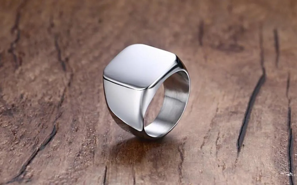 Mens Rings Stainless Steel Square Signet Rings for Men,Pinky Thumb Ring for Dad Father Jewelry Gift for Him,Men's Ring for Biker