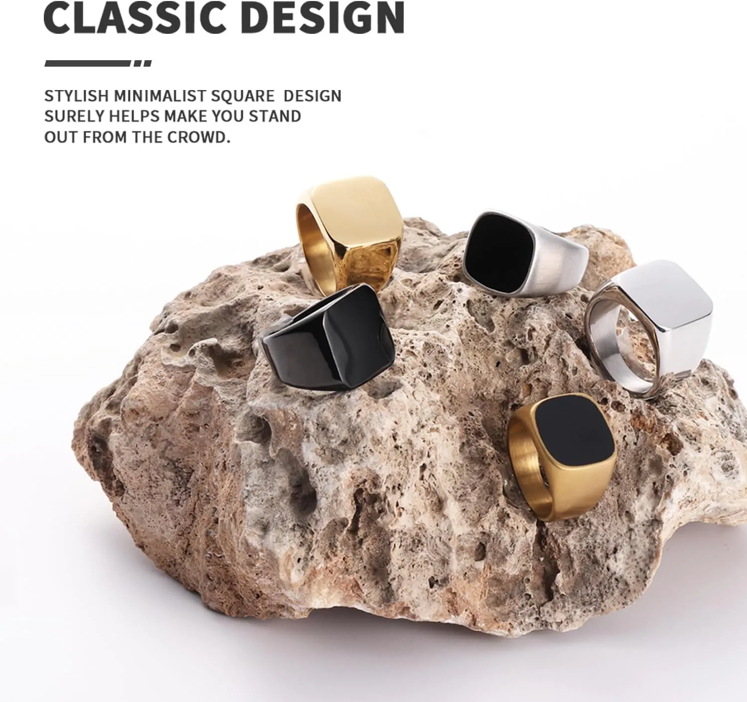 Mens Rings Stainless Steel Square Signet Rings for Men,Pinky Thumb Ring for Dad Father Jewelry Gift for Him,Men's Ring for Biker