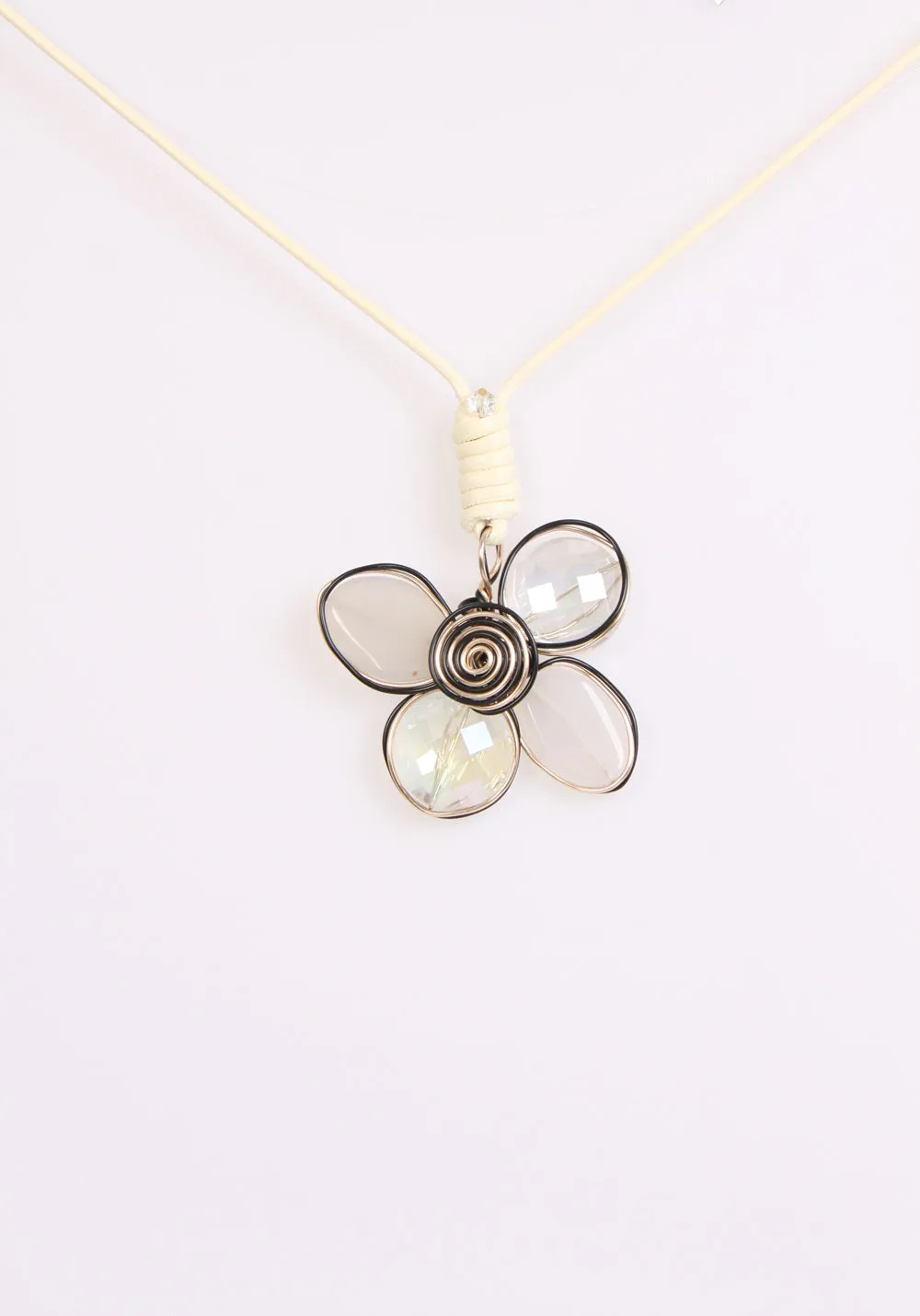 Metal Gem Flower Pendant Statement Boho Necklace
