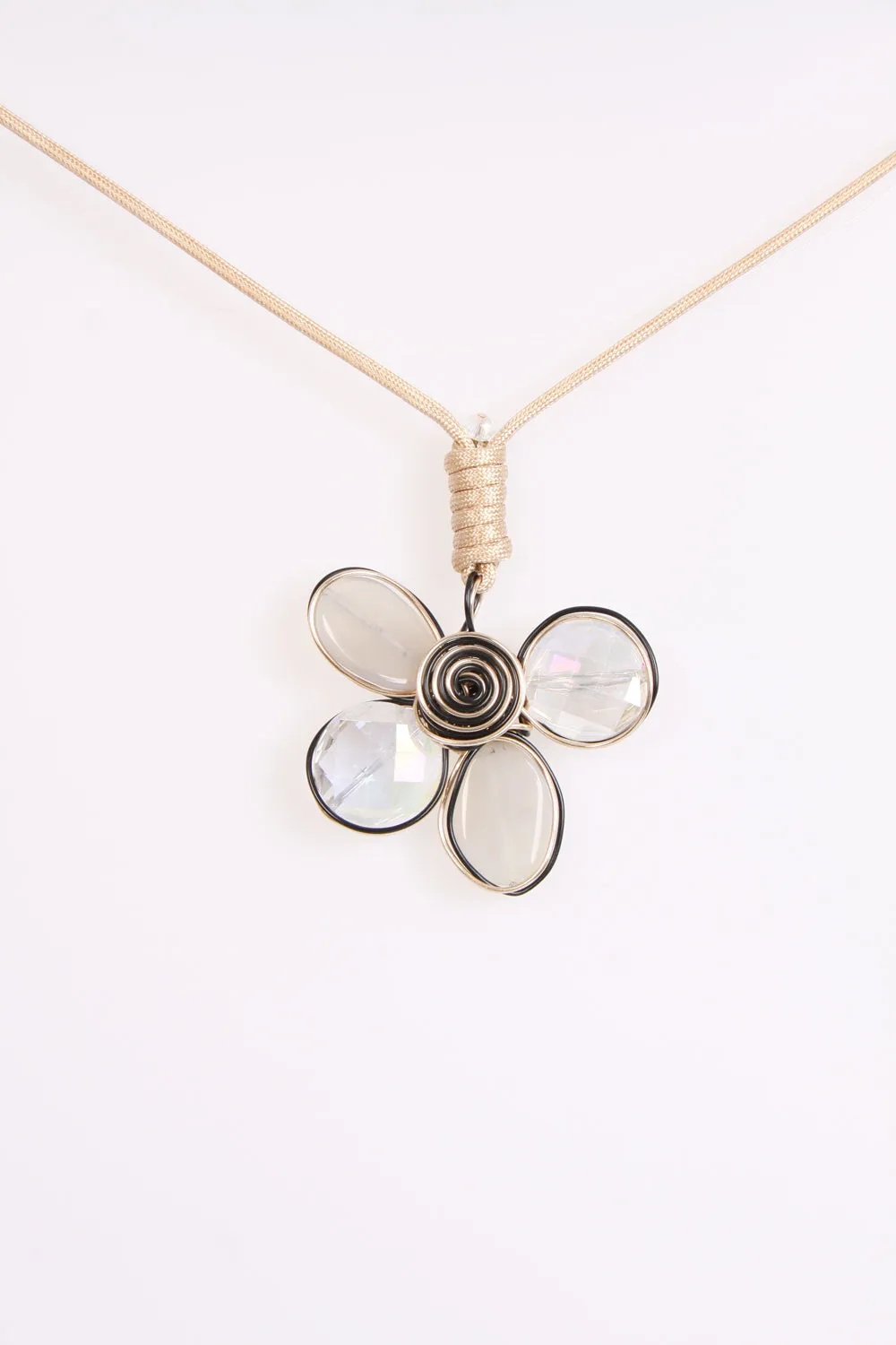 Metal Gem Flower Pendant Statement Boho Necklace