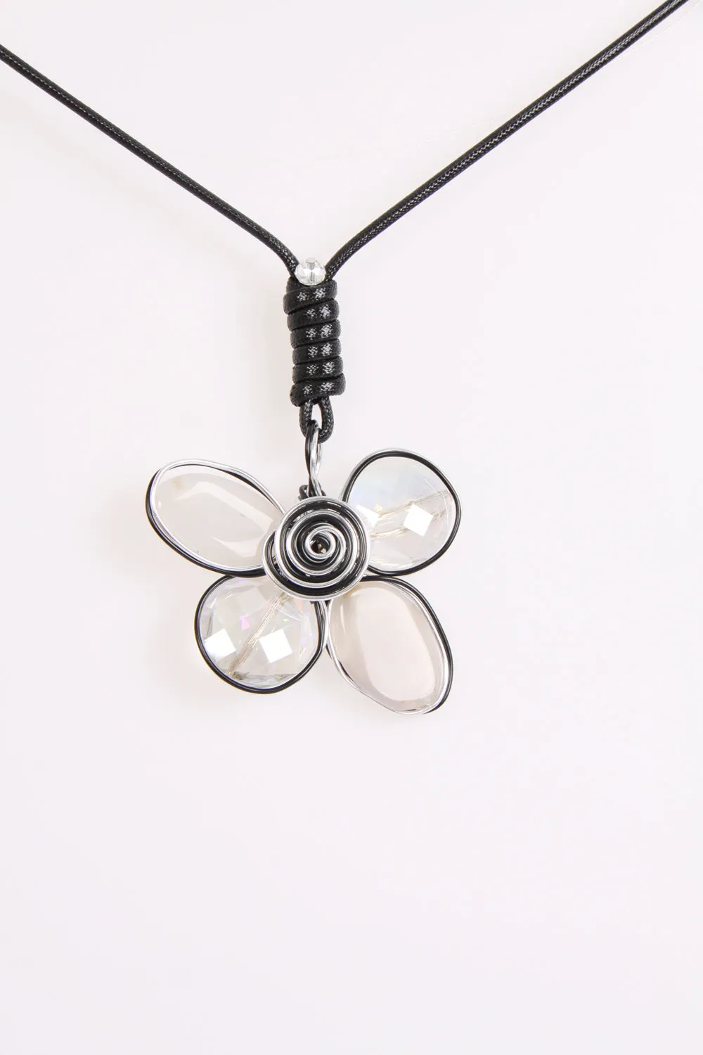 Metal Gem Flower Pendant Statement Boho Necklace