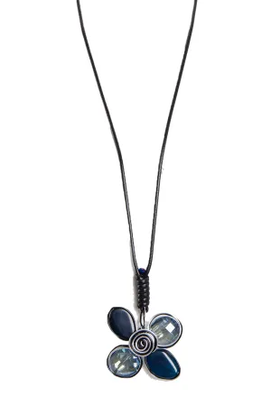 Metal Gem Flower Pendant Statement Boho Necklace