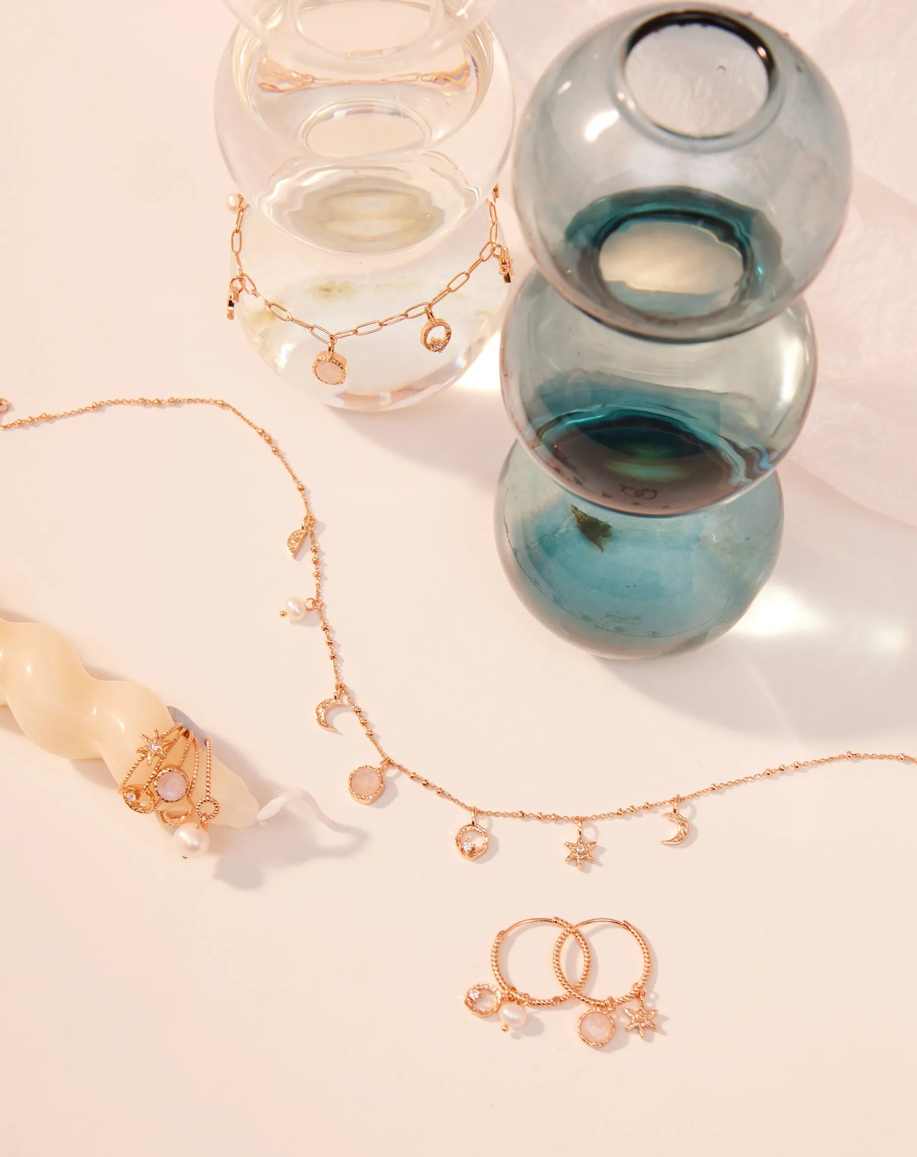 Moonstone & Freshwater Pearl Gold Link Bracelet - Moonlight