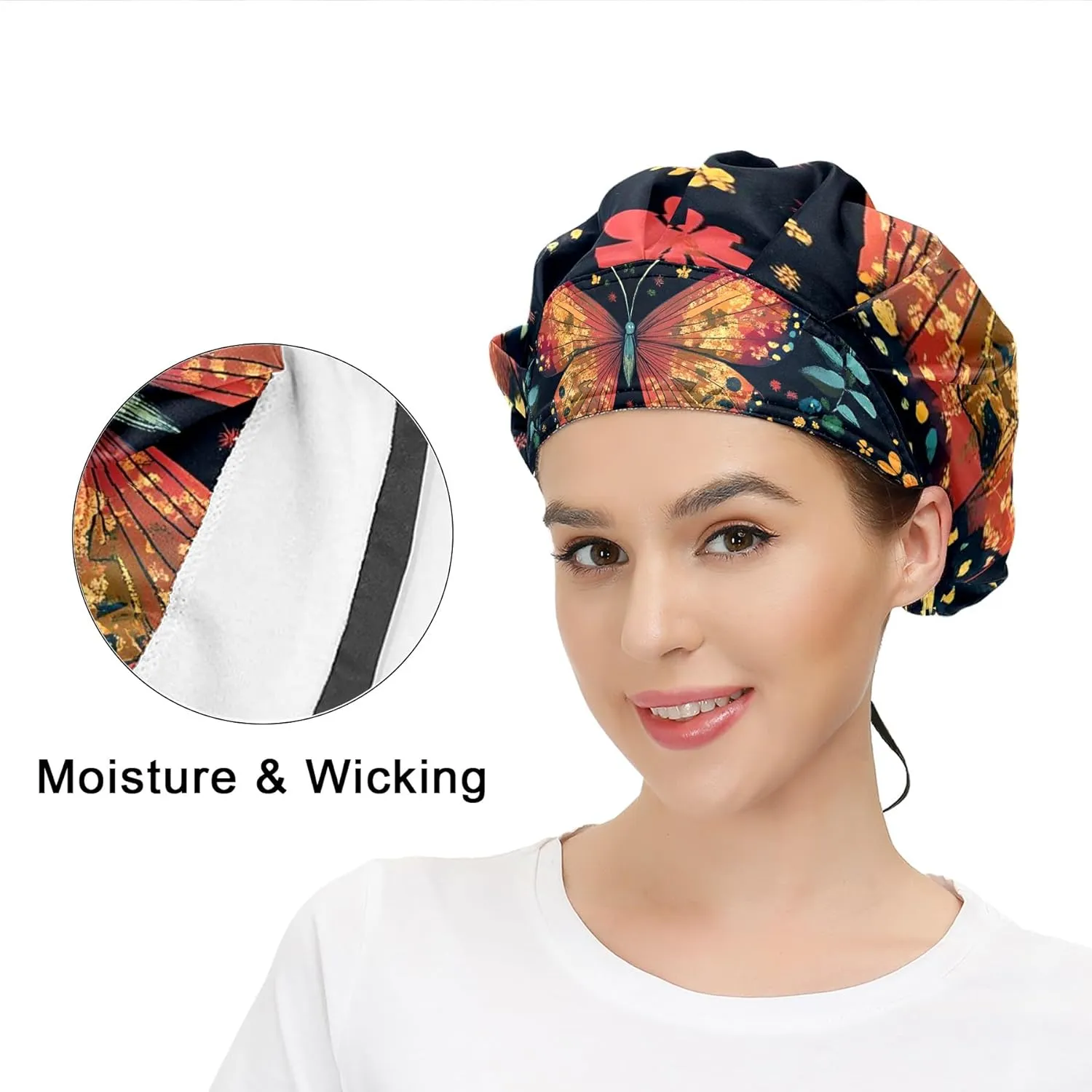 MUKJHOI Adjustable Work Cap with Elastic Band and Sweatband, Unisex Bouffant Hair Cover for Men, Women