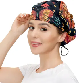 MUKJHOI Adjustable Work Cap with Elastic Band and Sweatband, Unisex Bouffant Hair Cover for Men, Women