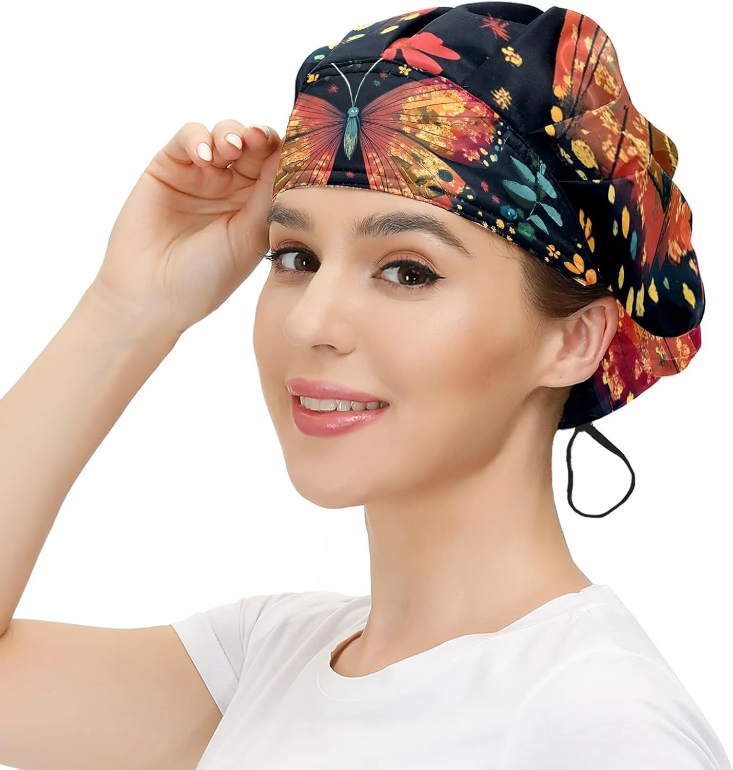 MUKJHOI Adjustable Work Cap with Elastic Band and Sweatband, Unisex Bouffant Hair Cover for Men, Women