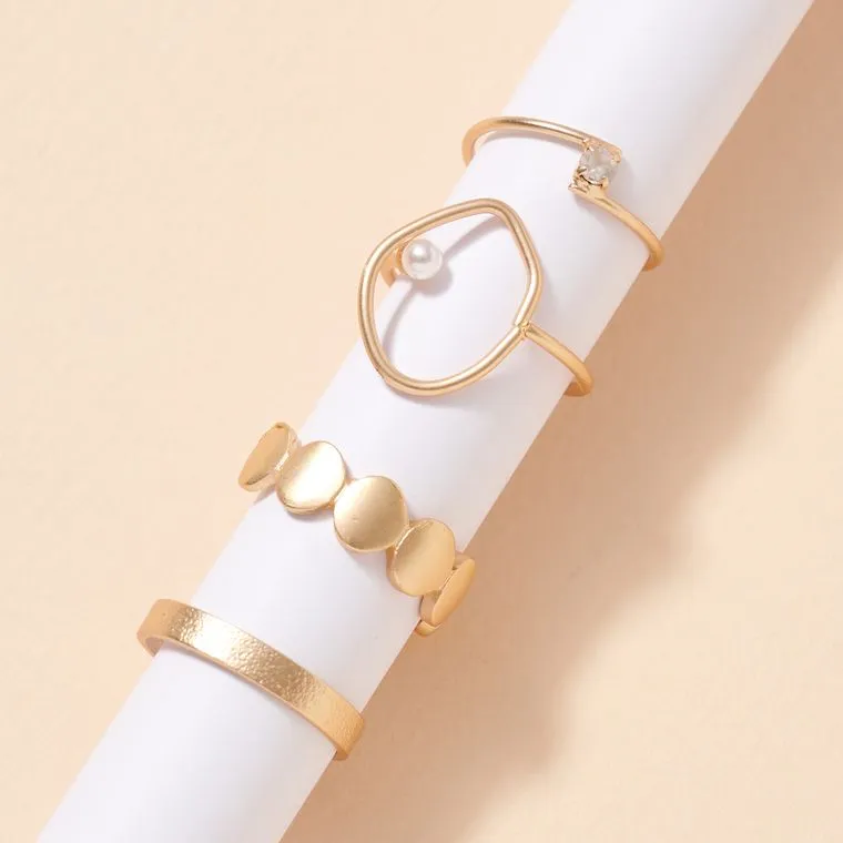 Pearl Rhinestones Metal Rings Set