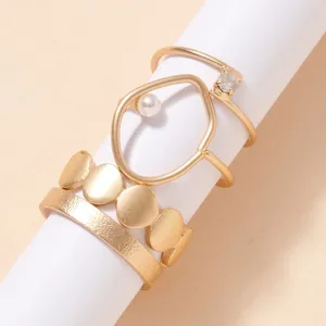 Pearl Rhinestones Metal Rings Set