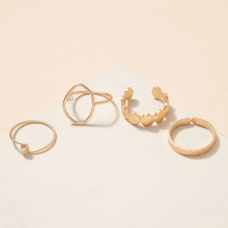 Pearl Rhinestones Metal Rings Set
