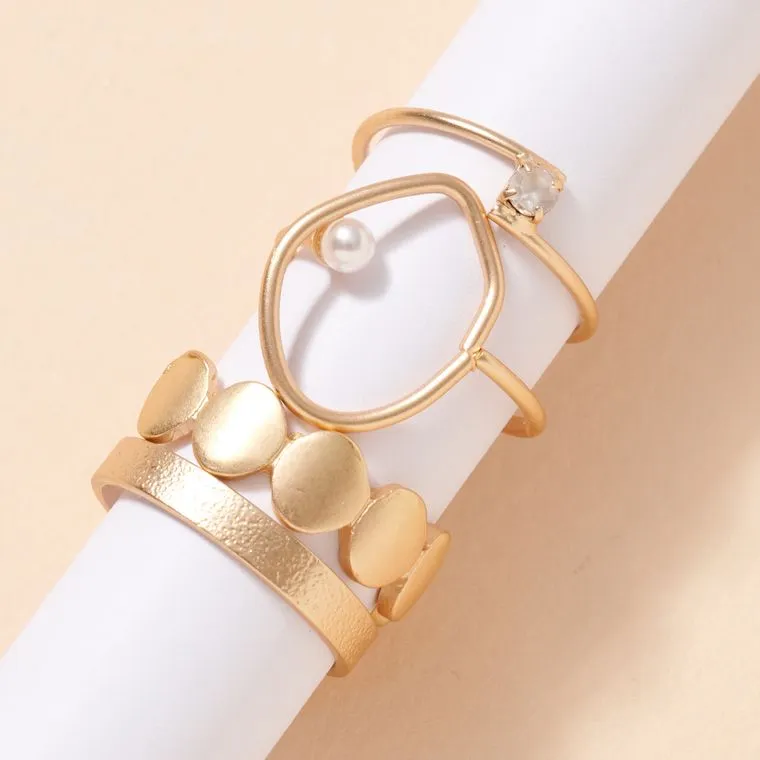 Pearl Rhinestones Metal Rings Set