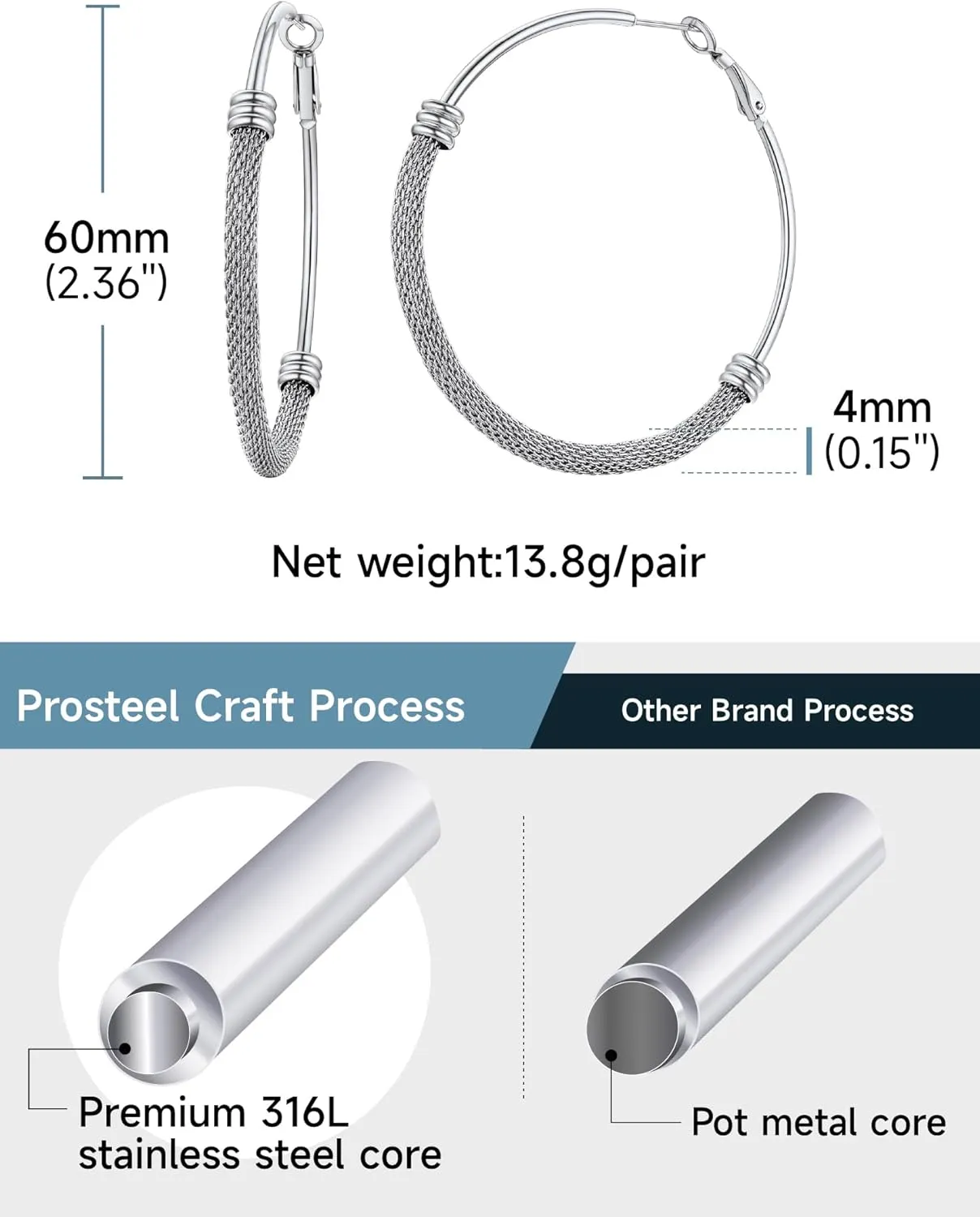 PROSTEEL Chunky Hoop Earrings For Women, 20mm/30mm/40mm/60mm/80mm/100mm, Gold Plated/Black Stainless Steel Hoops Earrings Statement Jewelry