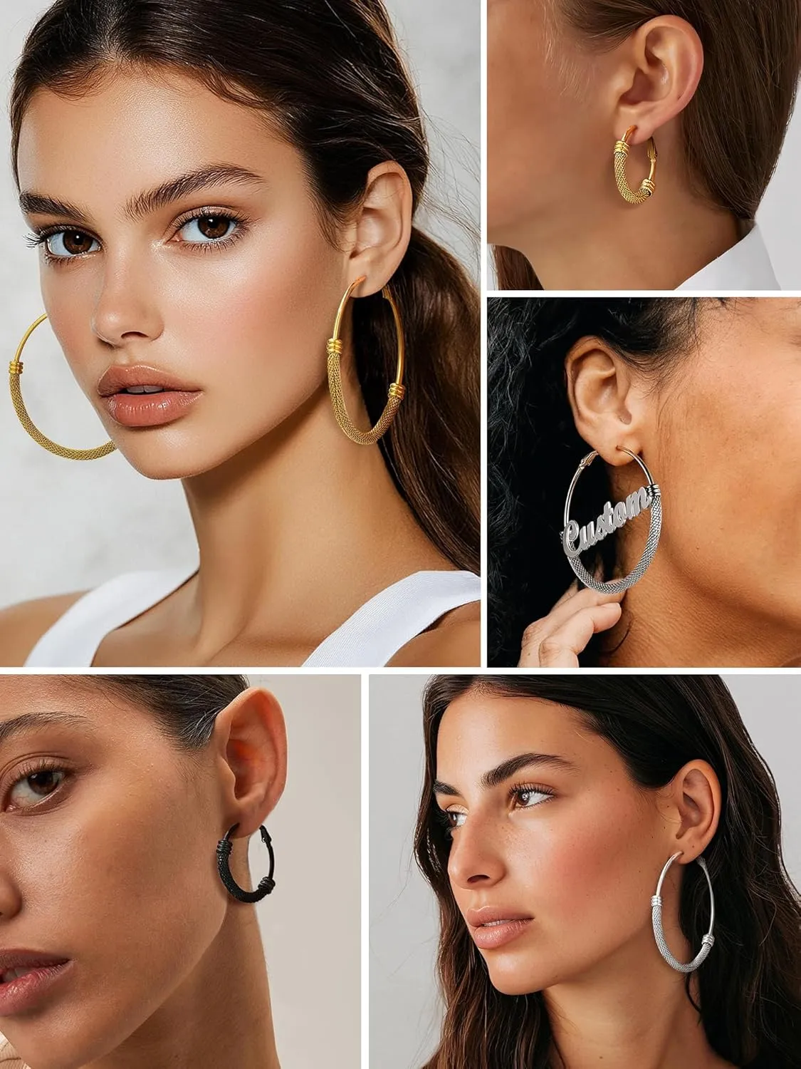 PROSTEEL Chunky Hoop Earrings For Women, 20mm/30mm/40mm/60mm/80mm/100mm, Gold Plated/Black Stainless Steel Hoops Earrings Statement Jewelry
