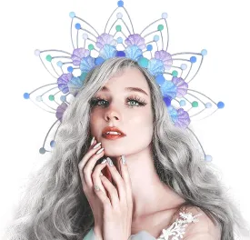 Roaring Good Time Halo Crown Headpiece Seashell Crown Spiked Headband Siren Costume Women Mermaid Headband Cosplay Renaissance Mermaid Birthday Decorations