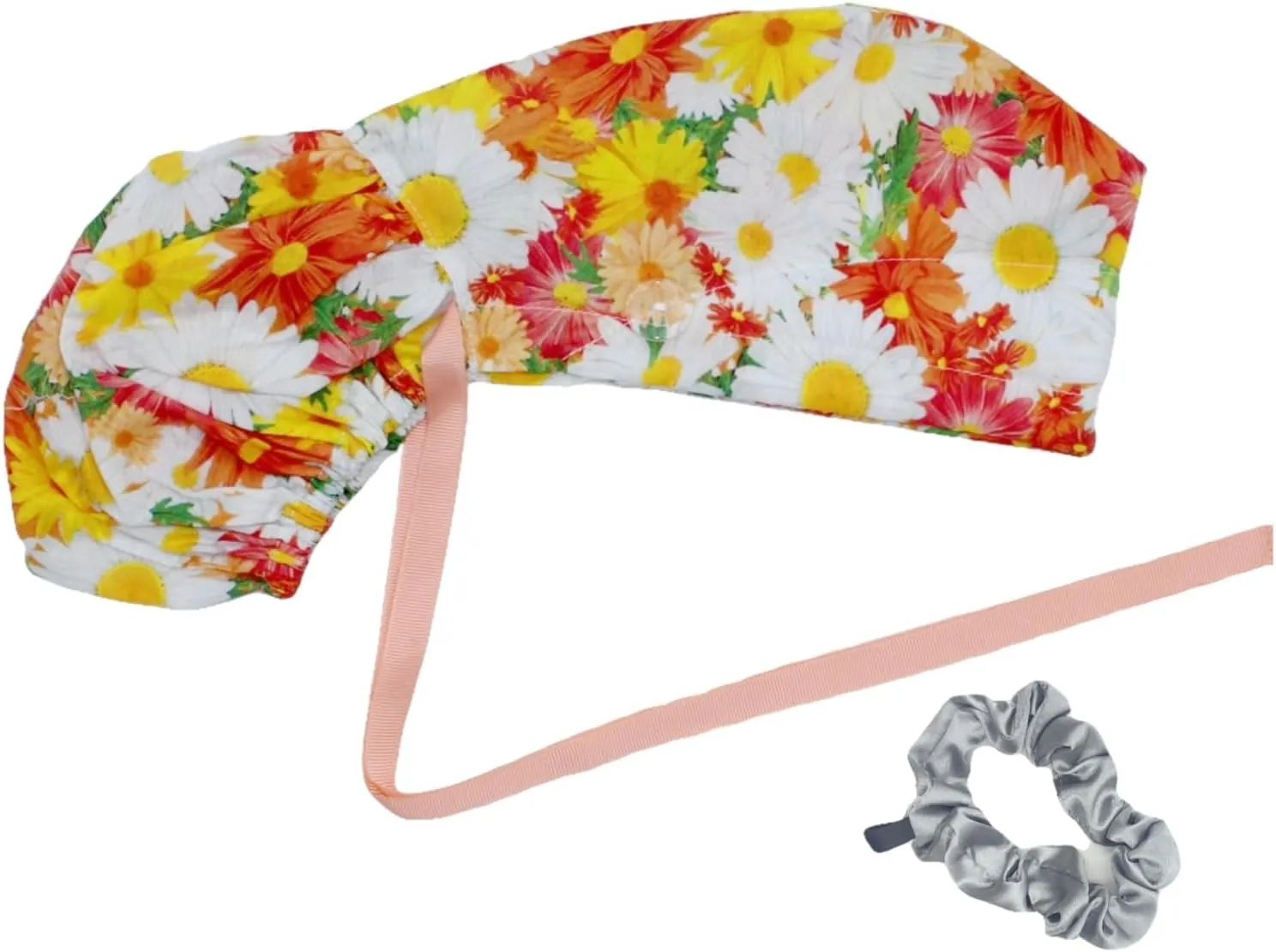 Scrub Cap with Buttons - Cotton Hat with Sweatband, Adjustable Tie Back for Ponytail (Randomly Paired with Hair Ring)