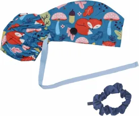 Scrub Cap with Buttons - Cotton Hat with Sweatband, Adjustable Tie Back for Ponytail (Randomly Paired with Hair Ring)