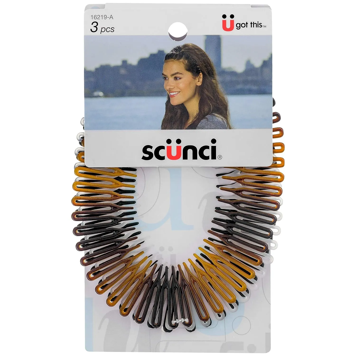 Scunci Effortless Beauty Stretch Hair Combs. Tortoise, Opaque White, and Black. 3 Packs