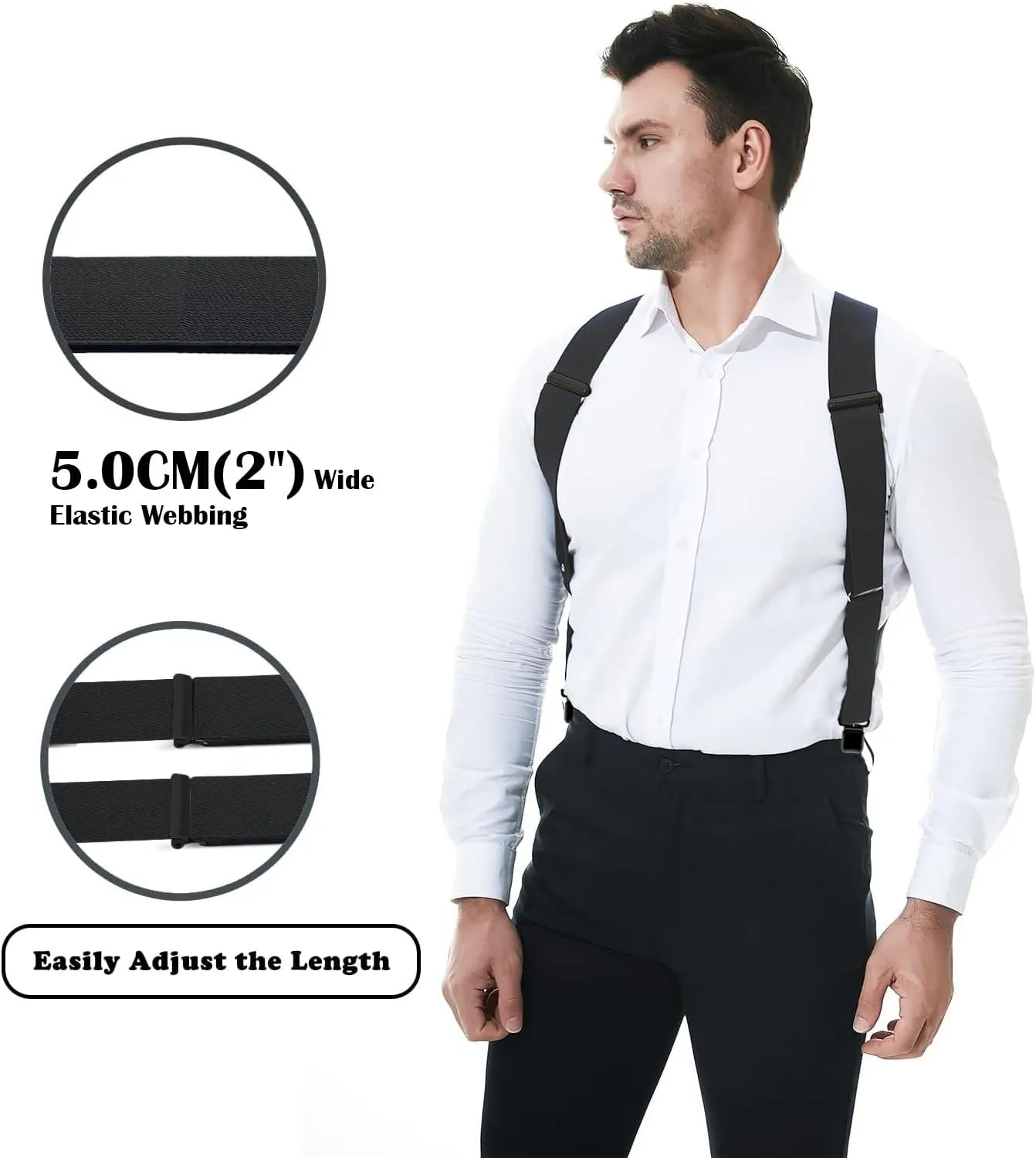 Side Clips Suspenders for Men Heavy Duty 2" Trucker Style Work Suspender