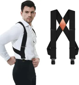 Side Clips Suspenders for Men Heavy Duty 2" Trucker Style Work Suspender