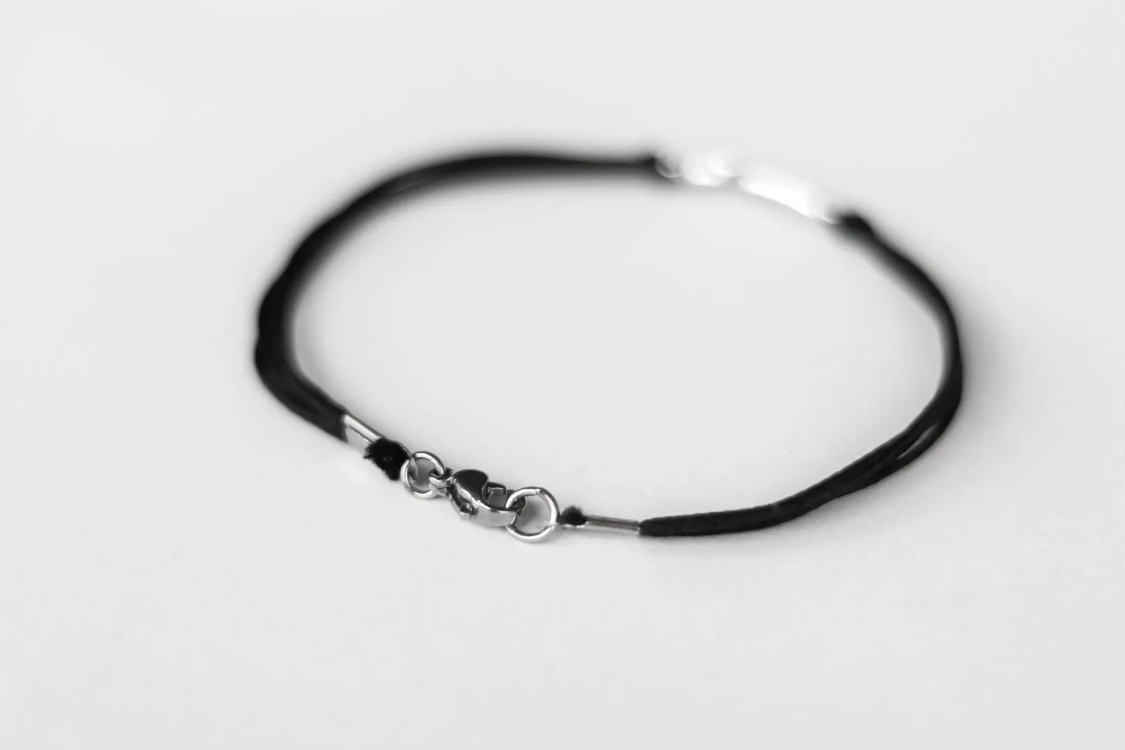 Silver cross bracelet for men, black double cord, handmade Christian gift for him