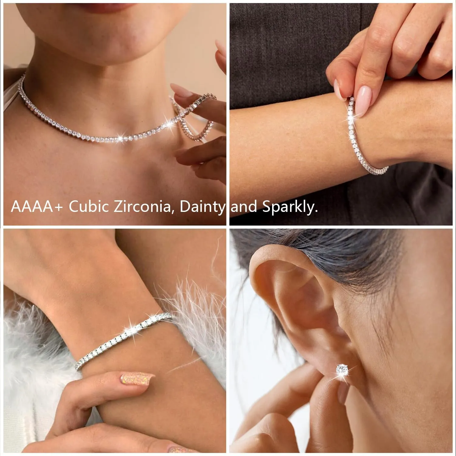 Silver Jewelry Set Tennis Necklaces for Women Sterling Silver Wedding Jewelry Sets for Brides Rhinestone Choker Necklace and Earring Set Bridal Prom Jewelry Set Accessories