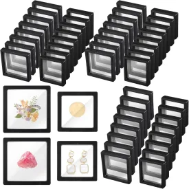 Soaoo 60 Pcs Floating Frame Display Stand Transparent Plastic 3D Floating Frame Clear PE Film Jewelry Box Coin Display Case for Medallion Shells